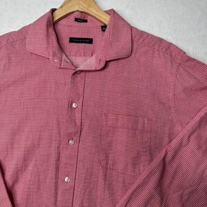Tommy Hilfiger Slim Tall Red Gingham Check Dress Shirt Men's Cotton